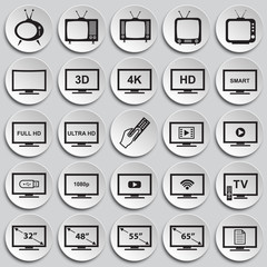 TV icons set on plates background for graphic and web design, Modern simple vector sign. Internet concept. Trendy symbol for website design web button or mobile app