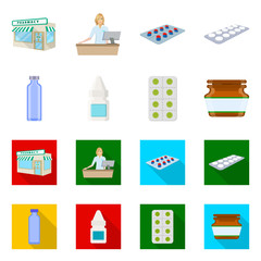 Vector illustration of retail and healthcare icon. Collection of retail and wellness vector icon for stock.