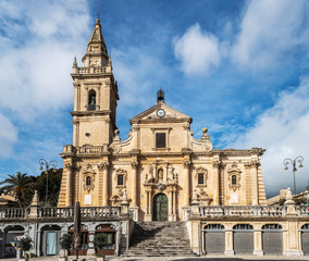Fototapeta na wymiar The Cathedral of San Giovanni Battista in the baroque town Ragusa superiore in Sicily, Italy