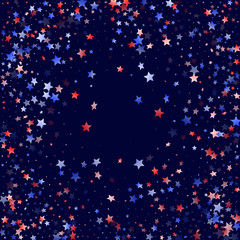 Flying red blue white star sparkles vector american patriotic background.