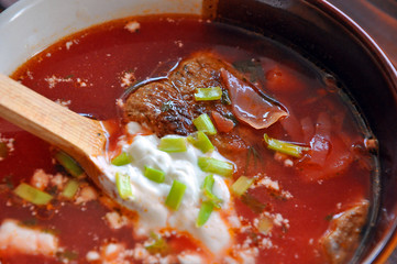 Ukrainian borsh bowl closeup