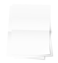 A stack of three sheets of paper stacked on top of each other. Fold in the middle of the sheet. Transparent shadows on the table. Curved corner sheet.