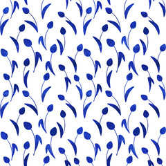 Cute watercolor seamless pattern with tulip elements. It's perfect for wallpaper, fabric design, textile design, cover, wrapping paper, surface textures, digital paper