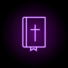 Obraz premium Bible outline icon. Elements of religion in neon style icons. Simple icon for websites, web design, mobile app, info graphics