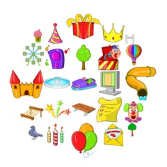Amusement park icons set. Cartoon set of 25 amusement park icons for web isolated on white background