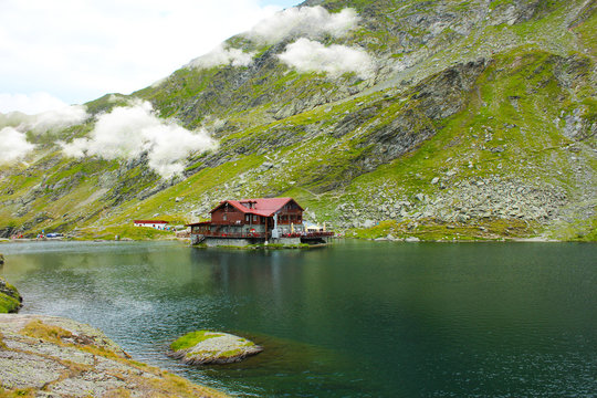 Balea lac house on lake at mountains