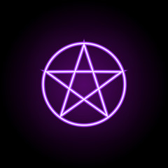 a five-pointed star in a circle outline icon. Elements of religion in neon style icons. Simple icon for websites, web design, mobile app, info graphics