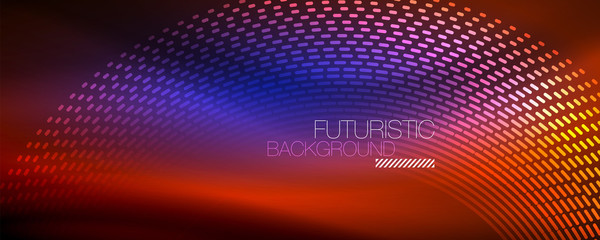 Obraz premium Glowing light particles in dark neon space, magic glow shiny abstract background