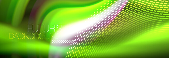 Obraz premium Fluid color neon wave lines background, neon liquid color futuristic paint template