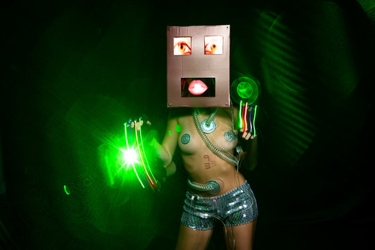 robot head woman technology cyborg