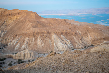 Fototapeta na wymiar Valley of Zohar, and Dead Sea salt evaporation ponds