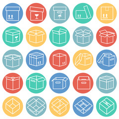 Box line icons set on color circles white background for graphic and web design, Modern simple vector sign. Internet concept. Trendy symbol for website design web button or mobile app