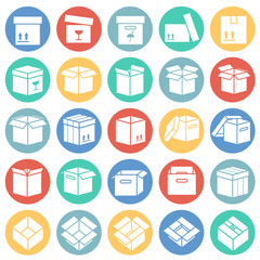 Box icons set on color circles white background for graphic and web design, Modern simple vector sign. Internet concept. Trendy symbol for website design web button or mobile app