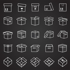 Box line icons set on black background for graphic and web design, Modern simple vector sign. Internet concept. Trendy symbol for website design web button or mobile app
