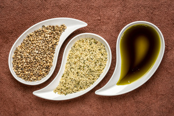 hemp seeds, hearts and oil