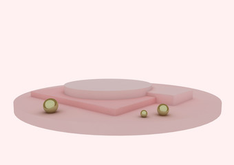 3d platform for wares. Pink geometric figures on white background. Abstract stairs