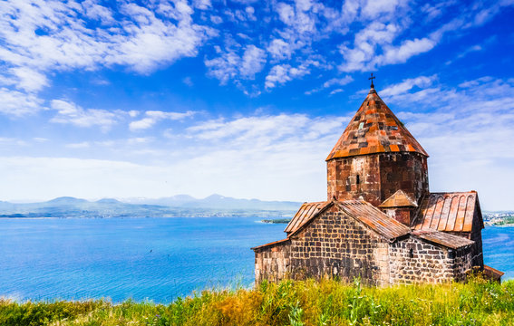 Scenic view of an old Sevanavank church in Sevan, Armenia