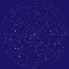 Northern hemisphere sky map vector design. Constellations of northern hemisphere
