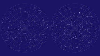 Full sky map vector design. Northern and southern hemispheres constellations © alionaprof