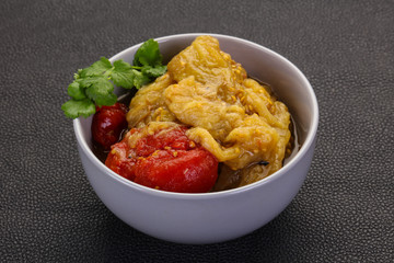 Caucasian cuisine - baked eggplant and tomato