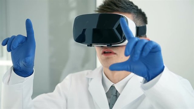 Doctor In Virtual Reality Glasses. Medical Technology Research Concept