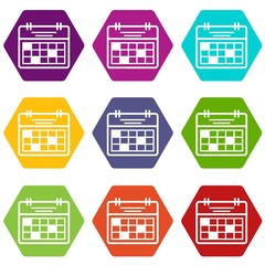 Cell calendar icons 9 set coloful isolated on white for web