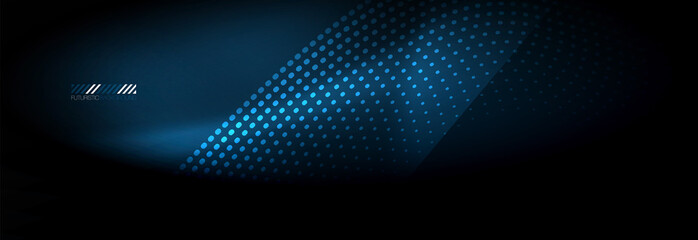 Obraz premium Glowing abstract wave on dark, shiny motion, Christmas and New Year magic space light. Techno abstract background