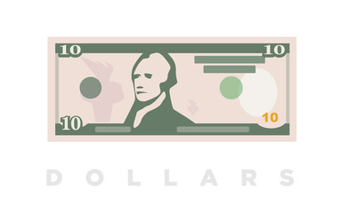 10 Dollars money minimalistic paper banknote of USA - vector