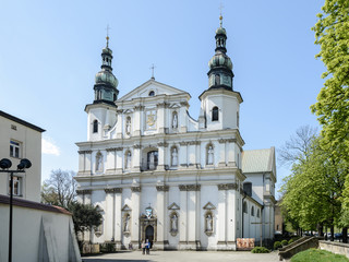 The exterior of the Church of St. Bernardin from Siena in Krakow. The Roman Catholic church of...