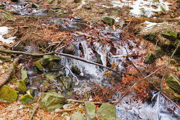 Waterfall at Smrk mountain near Ostravice village. Czech Republic, Beskydy Mountains.
