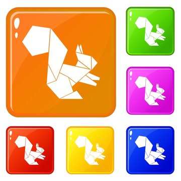 Origami squirrel icons set collection vector 6 color isolated on white background