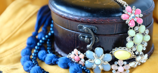 Women's necklace and retro box.