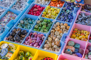 Assortment of colorful ceramic beads for making handmade accesories.