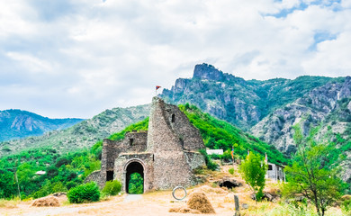 Fototapeta na wymiar View on monastery of Akhtala in the fortress Prnjak Akhtala - in the gorge of the Debed river in Lori region, Armeni