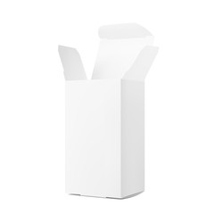 Realistic open cardboard box mockup. Vector illustration isolated on white background. Taking your 2D designs into 3D. Can be use for medicine, food, cosmetic and other. EPS10.