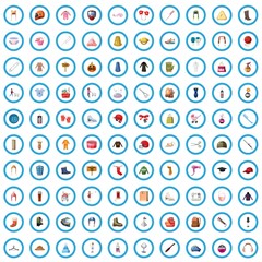 100 clothes and accessories icons set in cartoon style for any design vector illustration