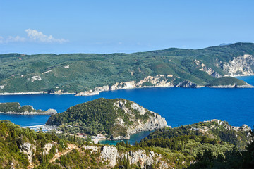 Fototapeta na wymiar view to peninsula and bay at Corfu island, Greece..