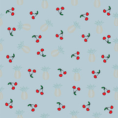 Vector seamlees pattern with cherries and pineapples