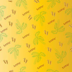 Vector seamless pattern with palms and footprint. Summer atmosphere.