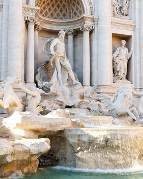 Color DSLR image of famous Trevi Fountain, Rome, Italy. Ancient landmark is popular with tourists. Horizontal with copy space for text.