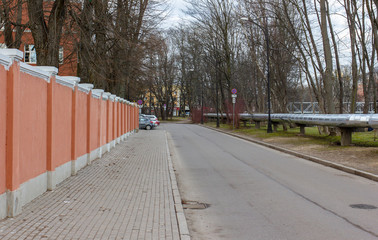 Pink concrete fence at city center