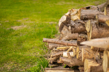 Fototapeta premium A close up of a pile of chopped wood