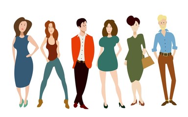 people of different sexes standing in different poses in full growth set