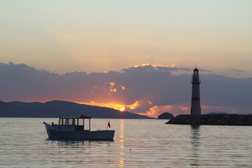 Fototapeta premium Seaside town of Turgutreis and spectacular sunsets