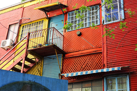 Buenos Aires, Argentina - August 22, 2018: Colorfull Caminito streets showing the old called conventillos in Buenos Aires, Argentina