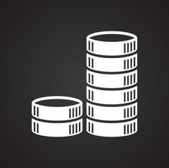 Coin icons set on black background for graphic and web design, Modern simple vector sign. Internet concept. Trendy symbol for website design web button or mobile app