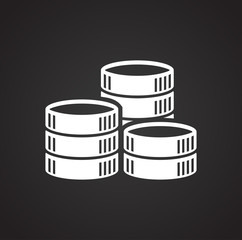 Coin icons set on black background for graphic and web design, Modern simple vector sign. Internet concept. Trendy symbol for website design web button or mobile app