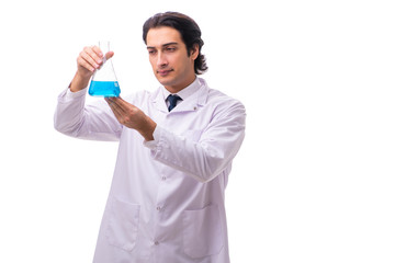 Young chemist isolated on white background 