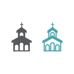 Vector illustration of the building of church. Set of two vector icons. Flat design Monochrome