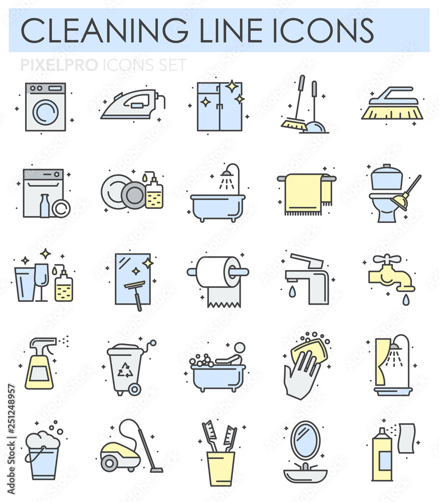 Poster Cleaning color icon set on white background for graphic and web design, Modern simple vector sign. Internet concept. Trendy symbol for website design web button or mobile app